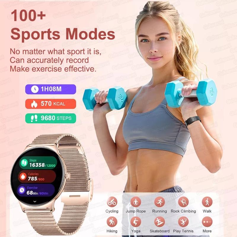 2025 Ny Smartklokke for Kvinner Gave 1,43 Tommers Full Touchskjerm Sports- og Treningsklokker Bluetooth-samtaler Digital Smartklokke Damer