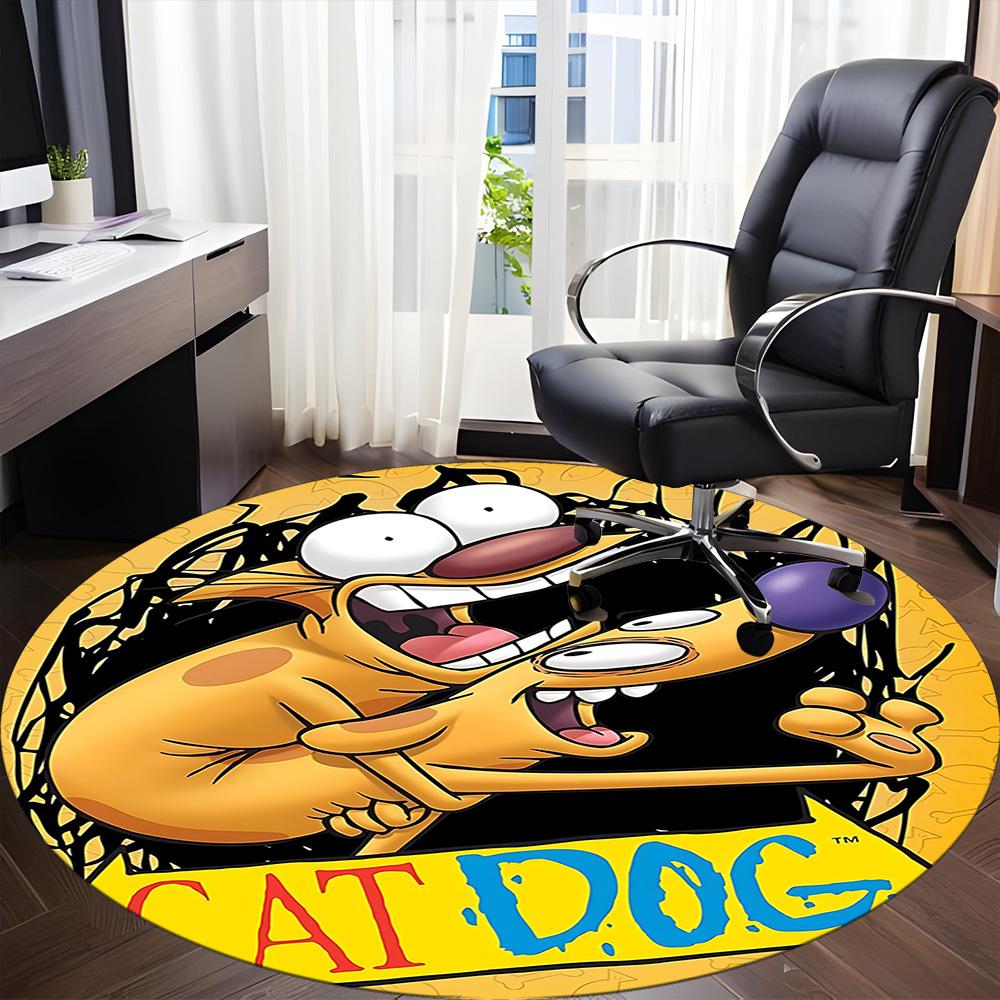 1pc CatDog Office Round Area Rug, Under Office Chairs Bedroom Living Room Home Decor, Room Deco
