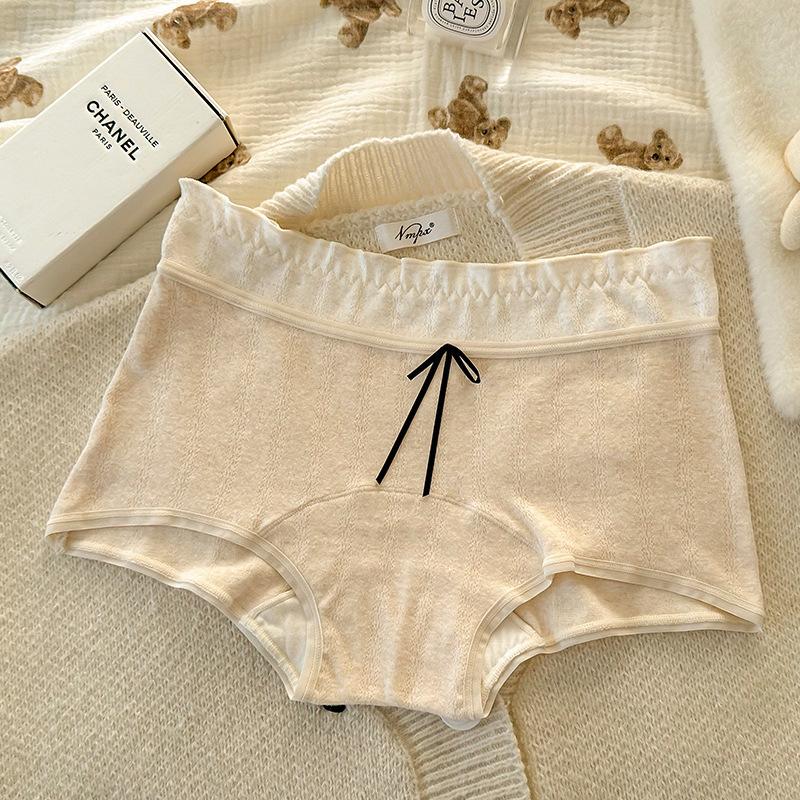 Women's Spring and Autumn Color Matched Pure Cotton 10A Antibacterial Extended Crotch Anti Glare Briefs