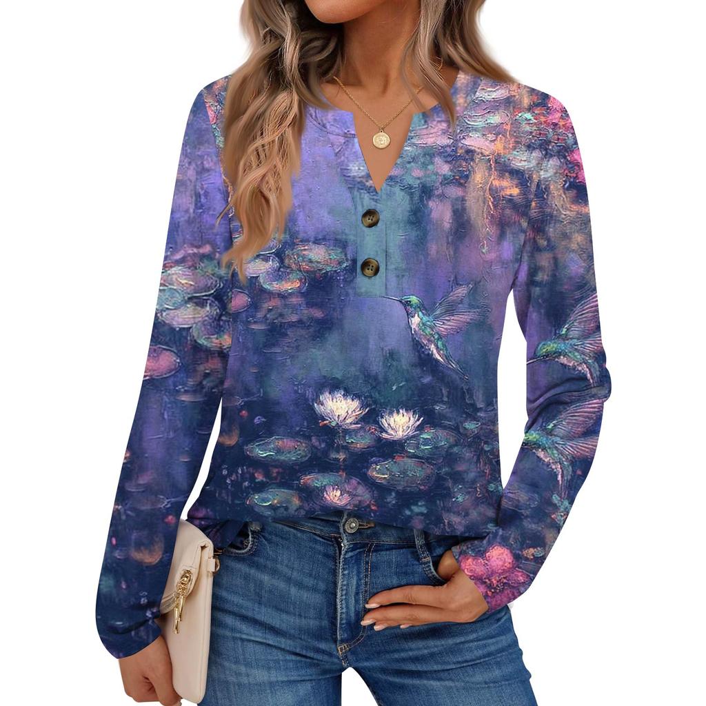 Women's Printed Long Sleeve Shirts Elegant Casual Tops Trendy Shirts Tops