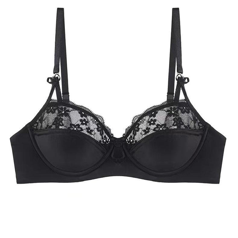 Sexy Französisches Sternzeichen Jahr Rotes Spitzen-Dünnbaumwoll-BH-Set, Brustminimierer Anti-Hänge-Vollbrust Damen-Dessous-Set