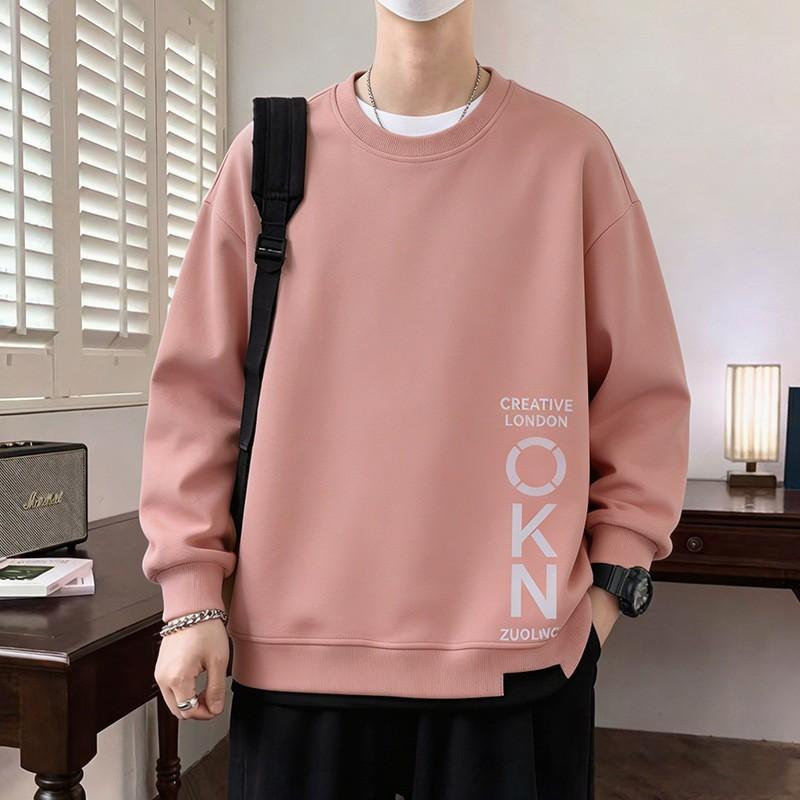 Mens Casual Crewneck Sweatshirt Letter Print Loose Fit Long Sleeve Wear
