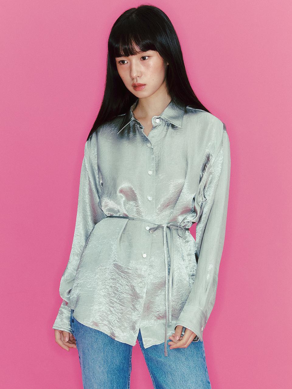 Ganiesong Glossy Satin Shirt_Olive Free