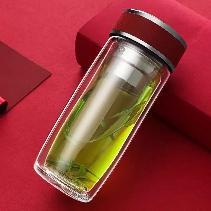 Custom Double-Layer Glass Tea Cup with Separator and Ring – Ideal Business Gift