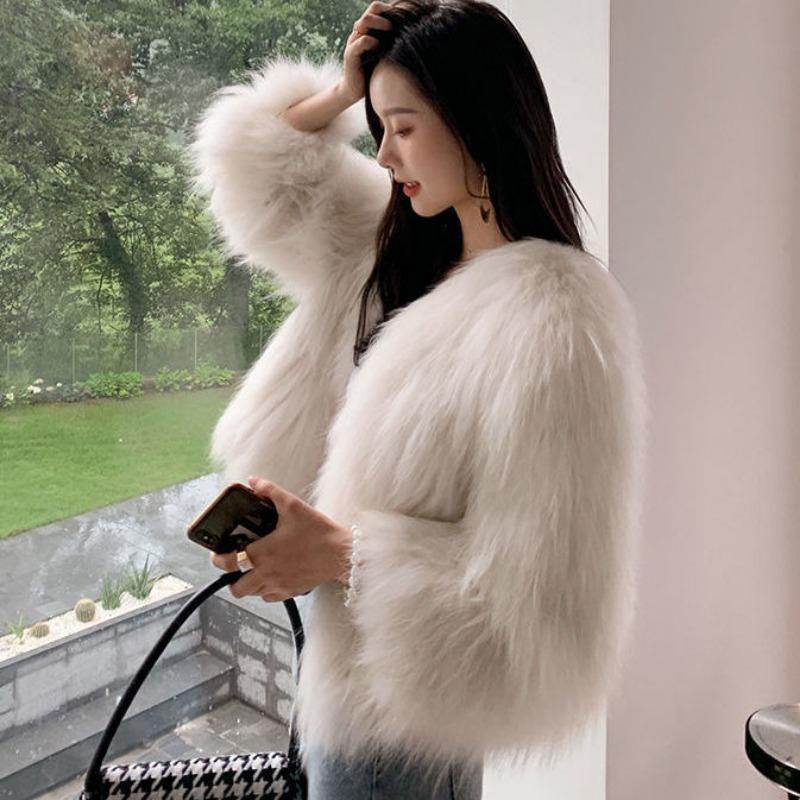 

Имитация енотового меха плетеная куртка из искусственного меха женская короткая новая шуба из искусственного лисьего меха легкая модная S 75-44.5 kg белый