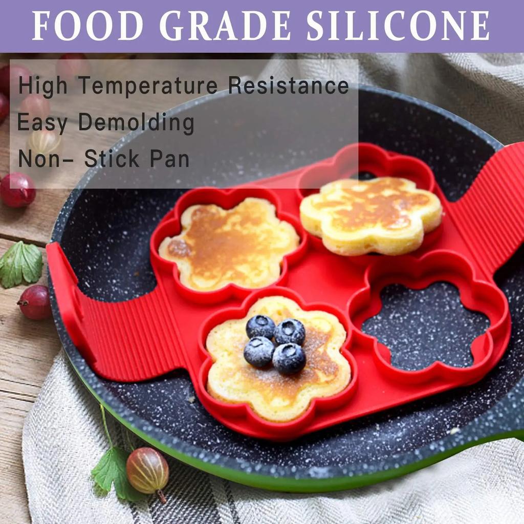 2pcs Flip N Cook Silicone Pancake Mold Flip and Cook Mini Pancake Makers with Brush Egg Mold for Breakfast Reusable Baking Tools