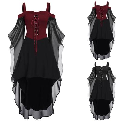 Gothic Medieval Dress Cosplay Carnival Dresses Women Cold Shoulder Butterfly Sleeve Lace Up Halloween Dress Robe Femme 2025