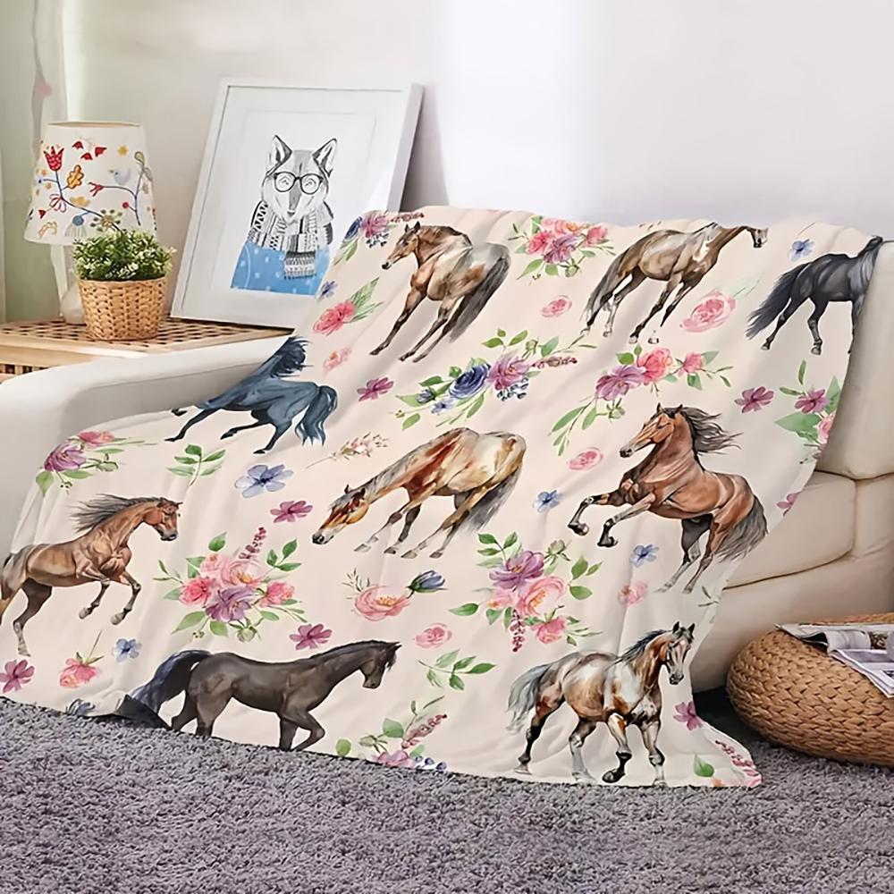 

Floral Horses Printed Blanket , Warm and comfortable throw blanket sofa bed sofa camping trip, the best gift. 75x90cm