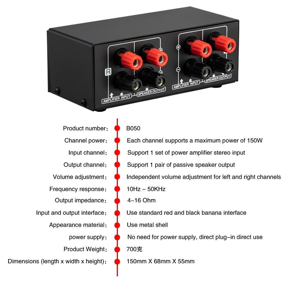 LYNEPAUAIO 150W 14AWG Desktop Passive Speaker Volume Control Box Amplifier Speaker Volume Adjustment with Separate Left