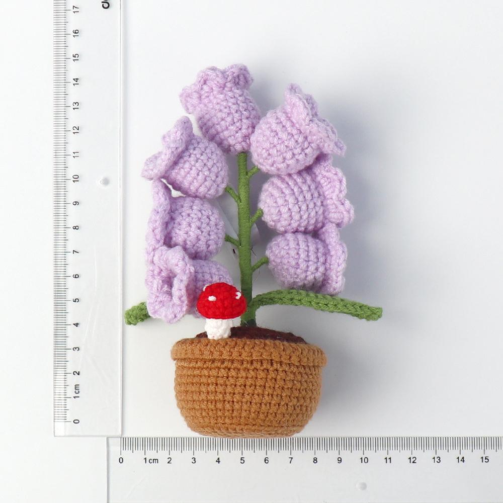 Artificial Bell Orchid Flowers Knitted Flowers Small Potted Knitted Orchid of The Bell Flowers for Car Dashboard Cute Car