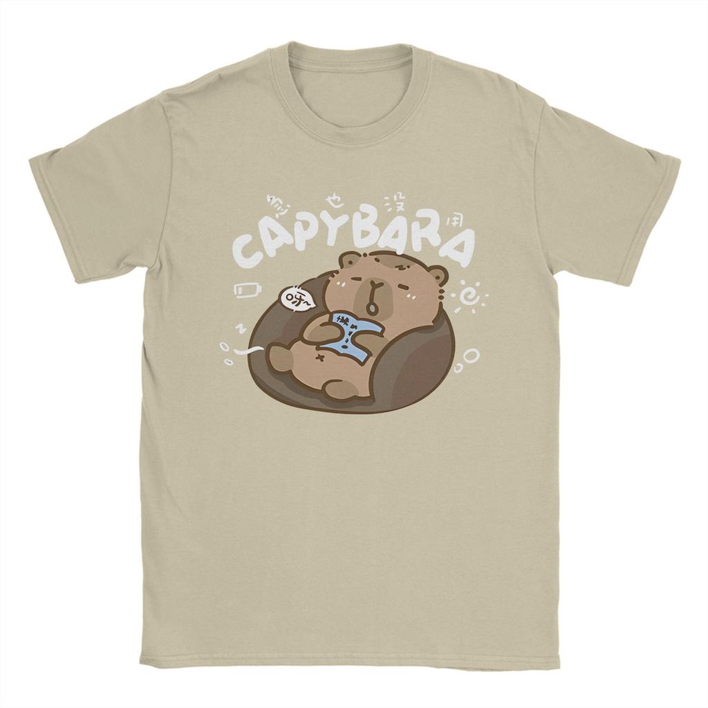 Capybara T Shirt Men Pure Cotton Novelty T-Shirts Round Neck Tees Short Sleeve Clothing Plus Size