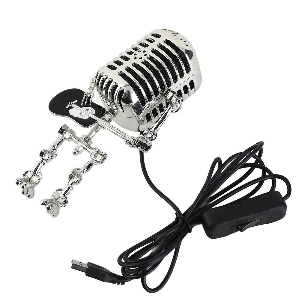Vintage Microphone Guitar Robot Table Lamp USB Aluminum Metal Retro Microphone Robot Night Light