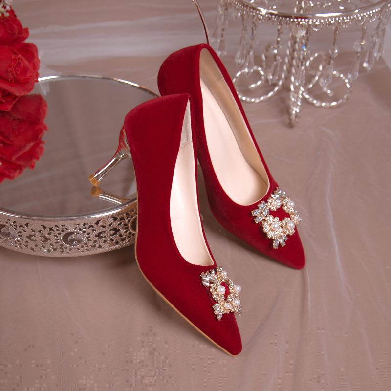 

Свадебная обувь, туфли невесты, красные туфли-стилеты, весенне-осенние женские новые модели 2025 года, не утомляют, одежда для тоста на свадьбу 40