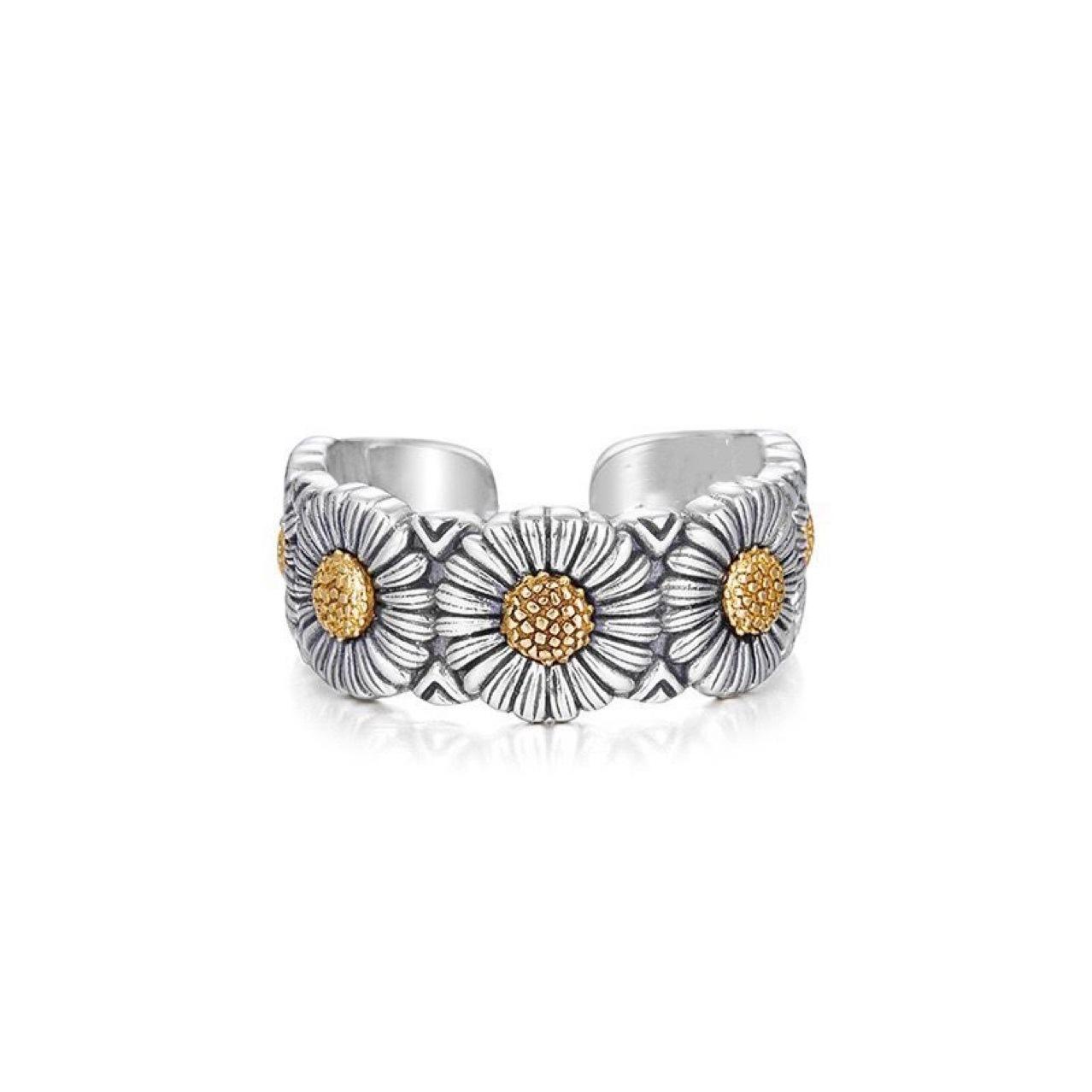 

Daisy Flower Ring for Women Men Retro Hip Hop Adjustable Open Band Aesthetic Floral Finger Jewelry K-Style Vintage Accessory Cute Gift for Her Him
