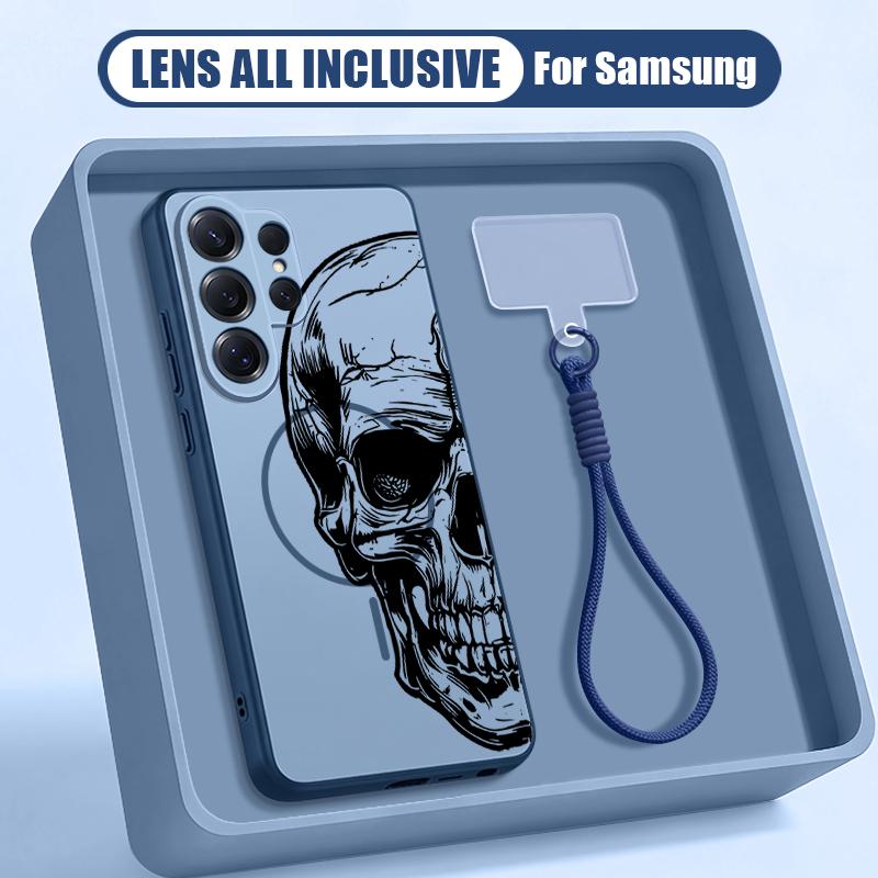 Skull Skeleton Pattern Case For Samsung S26 Ultra S25 FE S24 S24 Plus A57 A37 A17 A56 A36 A16 A55 A35 A15 A54 5G Hybrid Magnetic Matte Cover