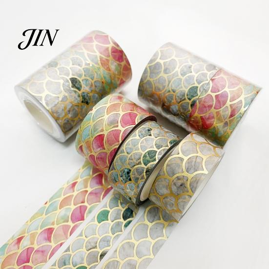 Adhesive Washi Tape 3 Rolls Golden Foil Tape, Retro Plaid Leaf Pattern Decorative Planner Masking for DIY Crafts, Journal, Planner, Scrapbooking