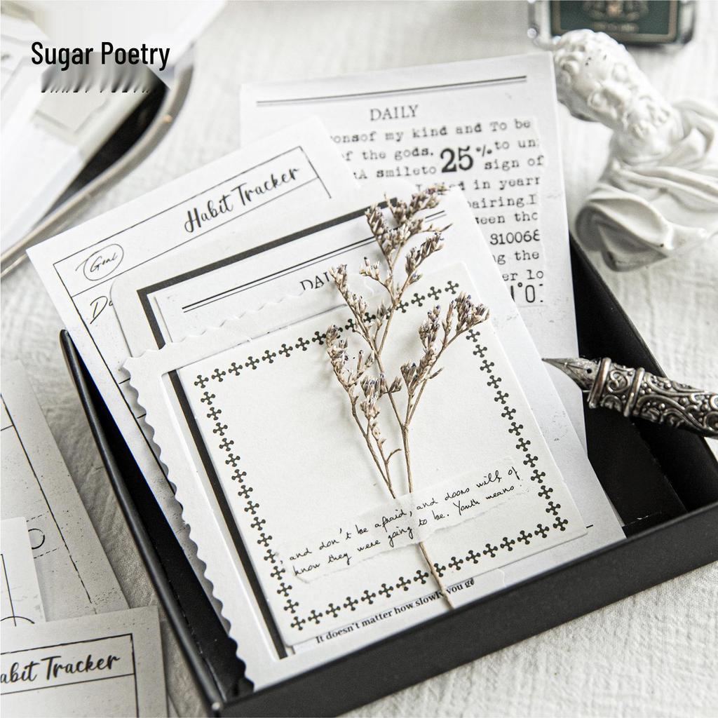 Retro White Kraft Paper Memo Pad - Life Imprint Series, 50 Sheets, 6 Styles for Collage & Writing