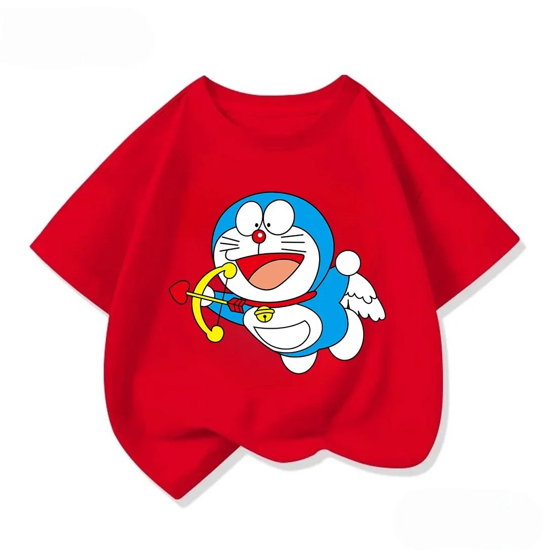 Summer Boys Girls Short Sleeve Tee Kawaii Cartoon Print Cute Street Fashion Wear Doraemon Kids Outfit 314Y 100