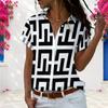 Women Plus Size Collared Neck Short Sleeve Color Block Printed Button Front Shirt