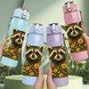 1PC Floral Sunflower Raccoon 750ml Color Plastic Sports Water Bottle Leakproof Flip Straw Lid Suitable for Sports Office Home Use