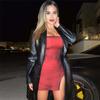 Women Summer Spaghetti Strap Mini Bodycon Dress Slash Neck Split Hip Party Short Ladies