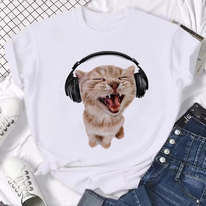 Women Unisex Graphic Tshirt Streetwear Harajuku Graphic Ulzzang Tshirt Funny Cute Cat Vintage Tee Shirt Aesthetic Y2k Tops FeUnisex