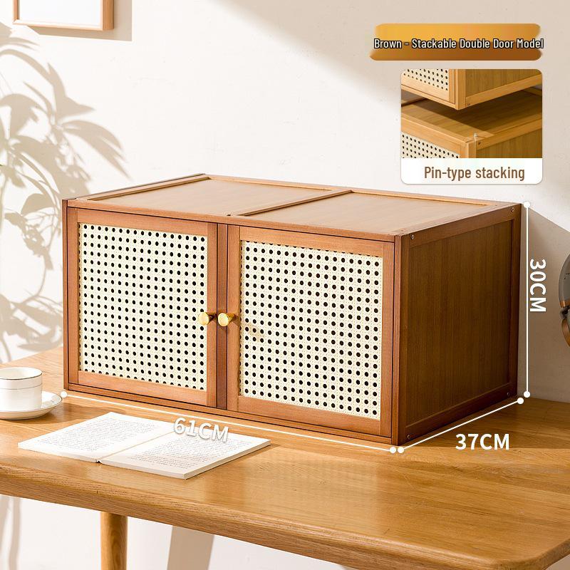 Solid Wood Toy Storage & Rattan Lattice Cabinet