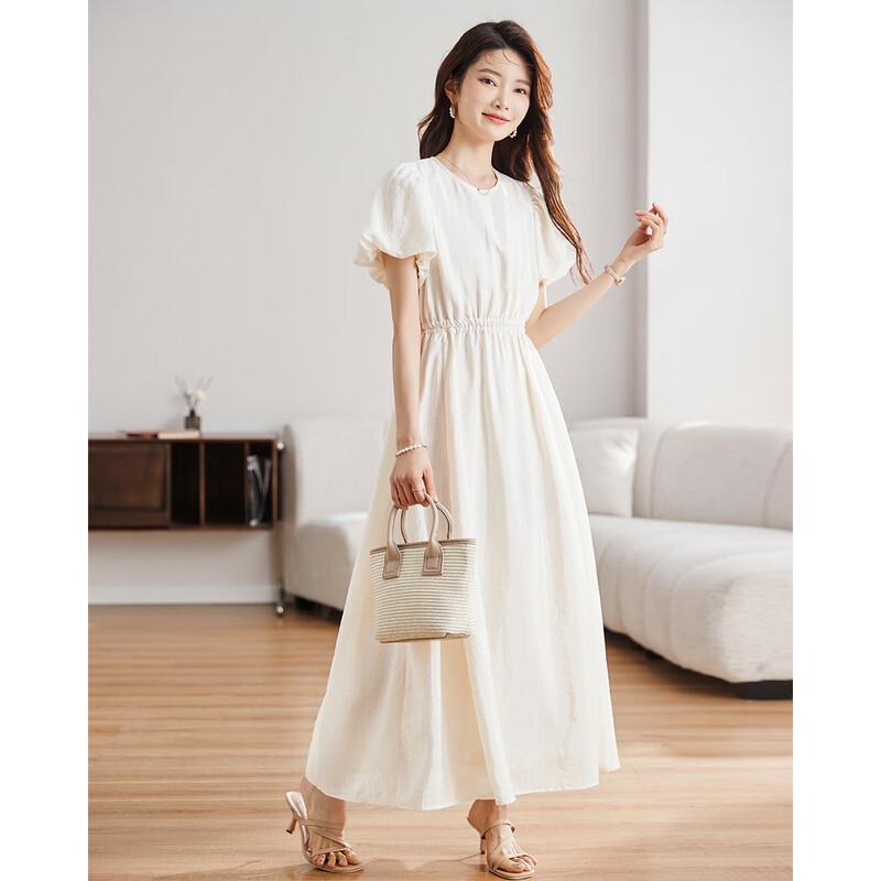 TERRE BLEUE Women's A-Line Bubble Sleeve Midi Dress