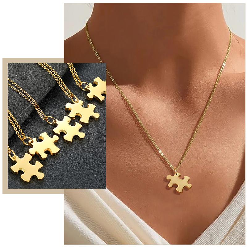 Ensemble de colliers pendentifs Puzzle Couple BFF Minimaliste 2/3/4/5 Pièces pour Femmes Noms Personnalisés Acier Inoxydable Cadeaux Personnalisés Bijoux
