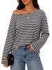 Top a Righe da Donna a Spalle Scoperte con Maniche Lunghe, Felpa Casual Larga a Blocchi di Colore