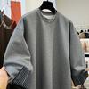 Women's Fall Patchwork Shirt-Style Two-Piece Top, Relaxed-Fit Round-Neck Sweatshirt