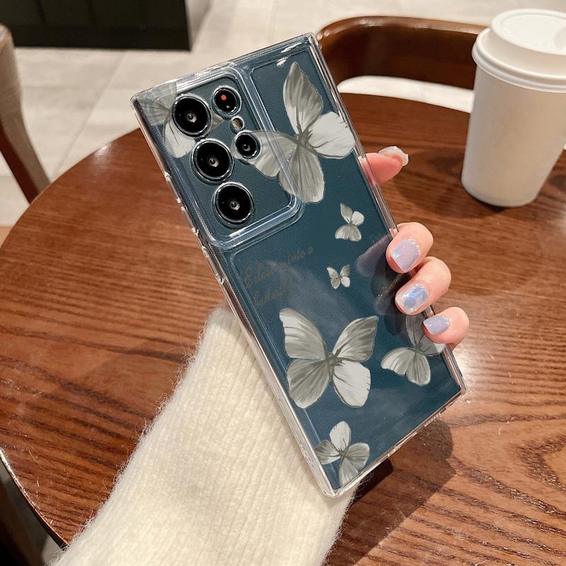 Retro Butterfly Print Phone Case For Samsung Galaxy S26 S25 S24 S23 Ultra S22 S26 Plus S24 S21 FE S25 Edge Clear Soft TPU Cover
