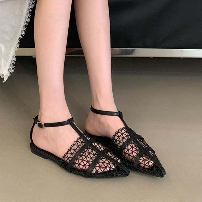 Fashion Bailamos Summer New Women Sandals Fashion Mesh Ladies Elegant Sandals Soft Beach Slides Flat Heel Dress Shoes Mujer