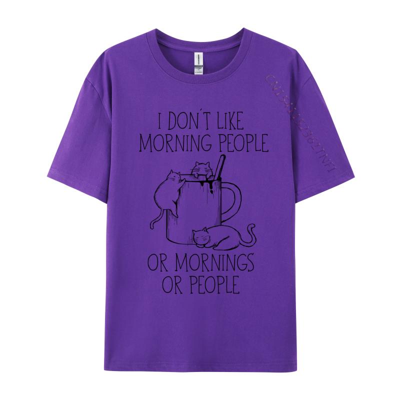 I Hate Morning People And Mornings And People Coffee Cat Cotton Unisexs Casual Unisex Tshirt Camisa Tops Shirt Retro Unique