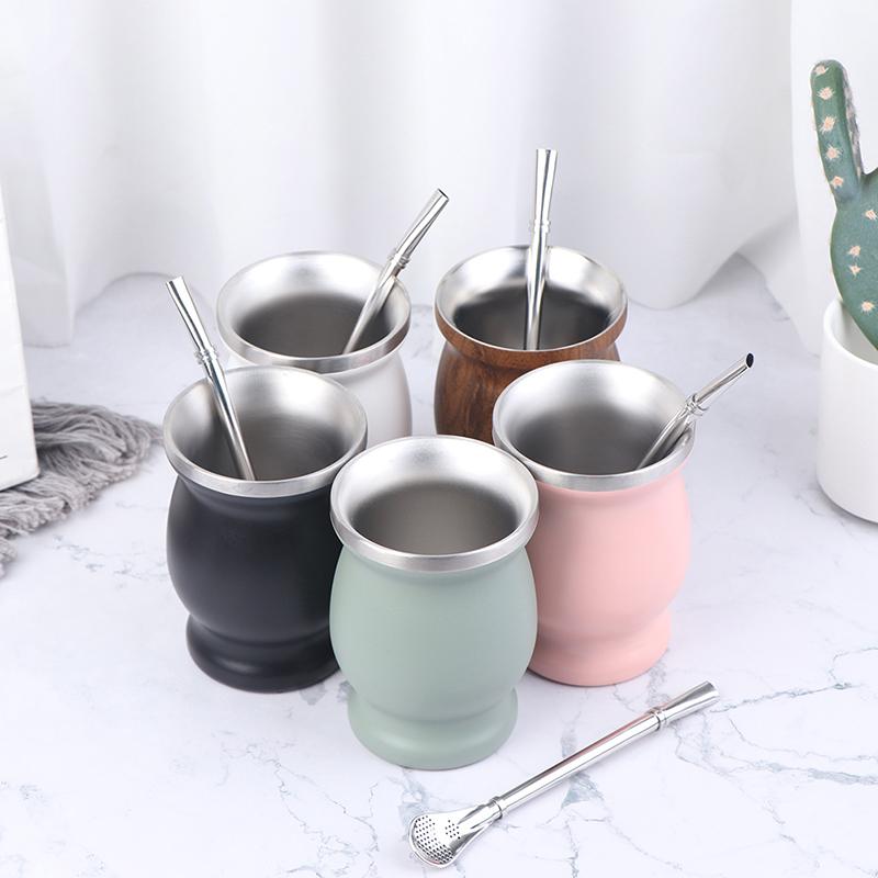 thumbnail image 2 of Insulated Mate Cup 8oz Stainless Steel Yerba Mate Cup With 2 Straws & Brush - Double Wall Insulated Gourd Bombilla Straw 2 of 11