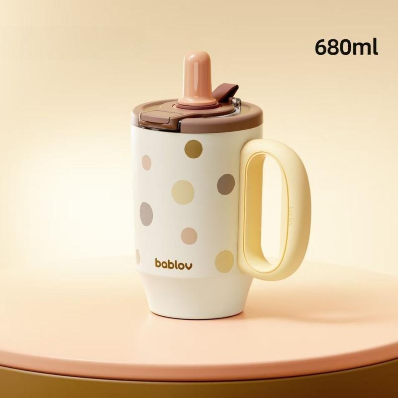 Bablov 680ml Insulated Cup 316 Stainless Steel Vaccum Flask Dual Drinking Straw Cup Home Office Coffee Mugs Portable Ice Tumbler