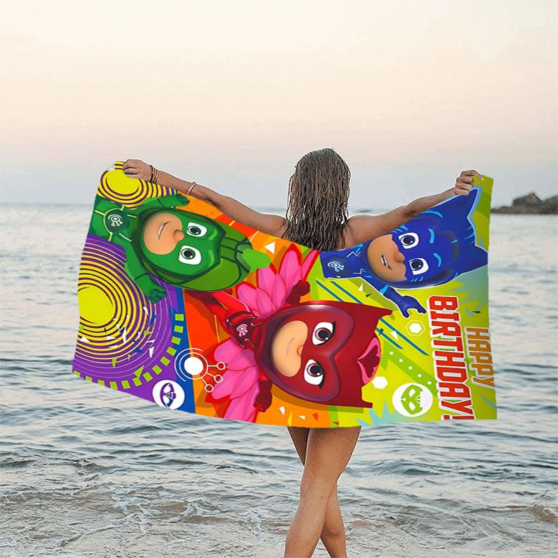 1pc PJ Marks1 Beach Towel, Beach and Seaside Swimming Pool Equipment, Fashion Pattern, Rectangular, Travel Essentials