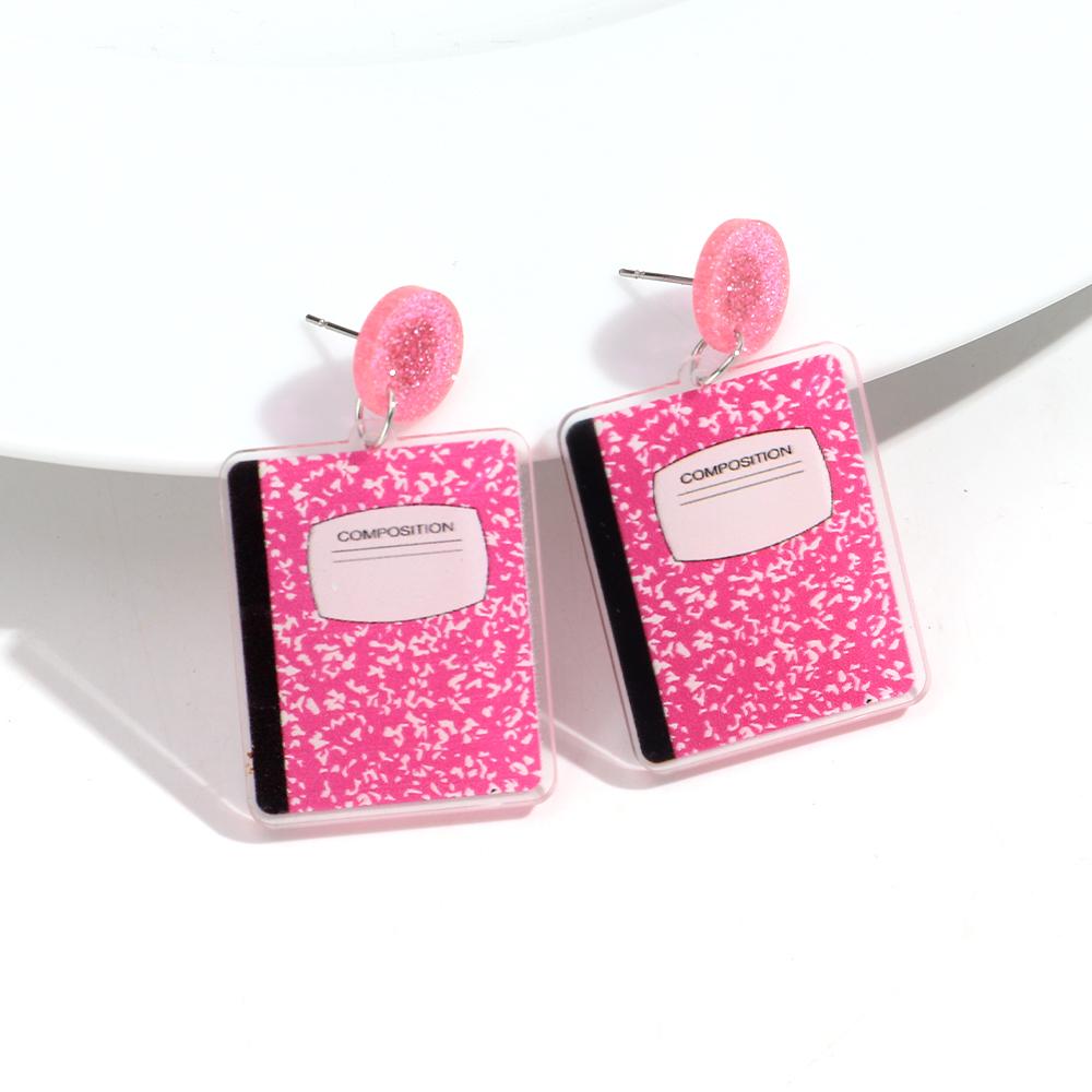 Creative Cute Pencil Apple Acrylic Print Drop Earrings for Women Girls School Teacher s Day Graduation Season Jewelry New Gift