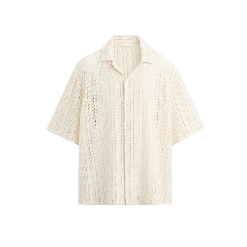 

Летняя новинка мужская одежда стиль отпуска вырез крючком рубашка для боулинга воротник короткий рукав текстурированная рубашка 3772410 Ground White L