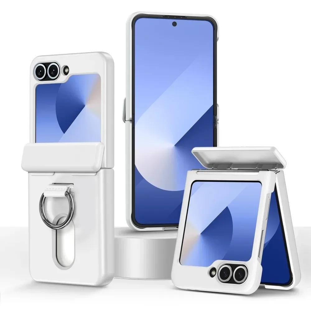 Card Holder Ring Hinge Protection Phone Case For Samsung Galaxy Z Flip 6 5 Flip6 Flip5 5G Hard PC Shockproof Protective Cover