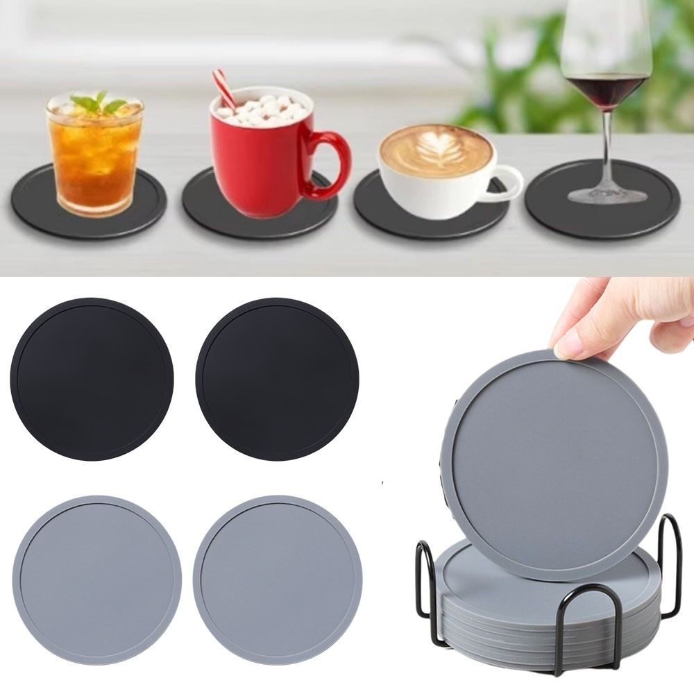 12Pcs Heat Resistant Drink Coasters 10cm Diameter Cup Mats Silicone Coasters  Home Use