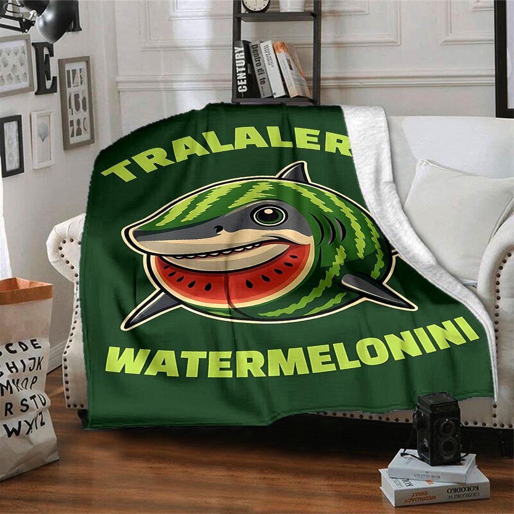 1pc Watermelonini Tralalero Throw Blanket Soft Flannel, Cozy All Season Polyester Perfect for Home, Office