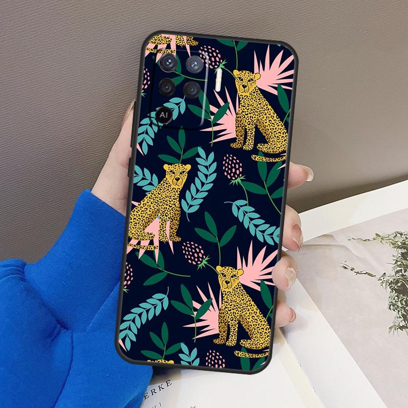 Tigers Leopards Tropical Leaves Case For Oppo A94 A74 A54 A80 A60 A40 A18 A38 A58 A78 A98 A96 A76 A16 A15 A17 A57 A77 A5 Pro
