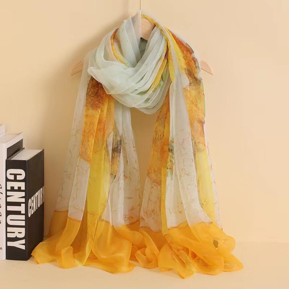 Spring and Autumn Shawl Women's Sunscreen Scarf White with Long Soft Gauze Summer Seaside Large Beach Scarf Travel Silk Scarf