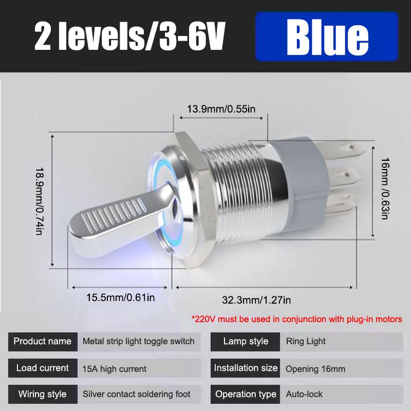 16Mm Metal Toggle Switch Waterproof Led Light Self-Locking 2 Position On Off Micro Button Switch