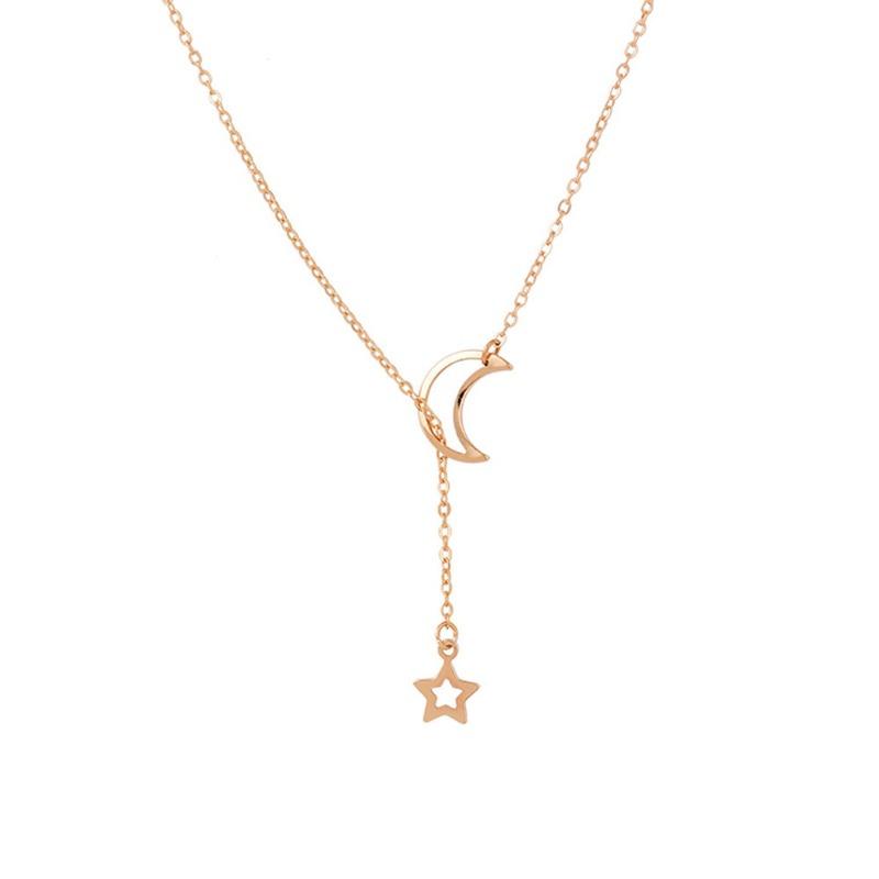 Trendy Moon Star Pendant Choker Necklace Simple Gold Color Alloy Charm Chain Collares Necklace for Women Party Jewelry Gift