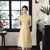 Milk yellow bottom dark pattern jacquard short-sleeved cheongsam new Chinese style gentle and elegant style improved A-shaped pendulum lace daily