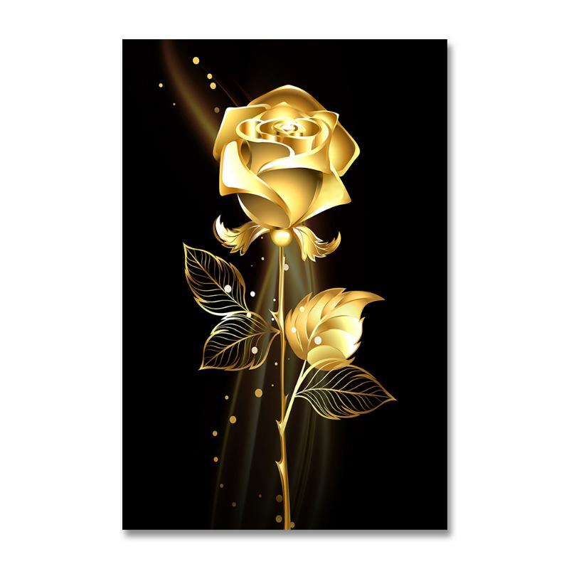 Nordic Golden Rose Flower Wall Art Canvas Painting Modern Black Abstract Prints Combination Poster For Living Room Home Decor