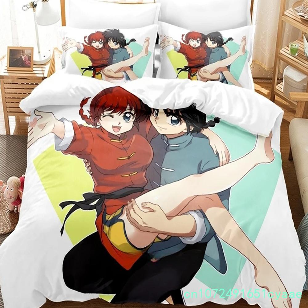 Ranma 1/2 Bedding Set Single Twin Full Queen King Size Bed Set Adult Boys Bedroom Duvetcover Sets 3D Print Anime Bed Sheet Set