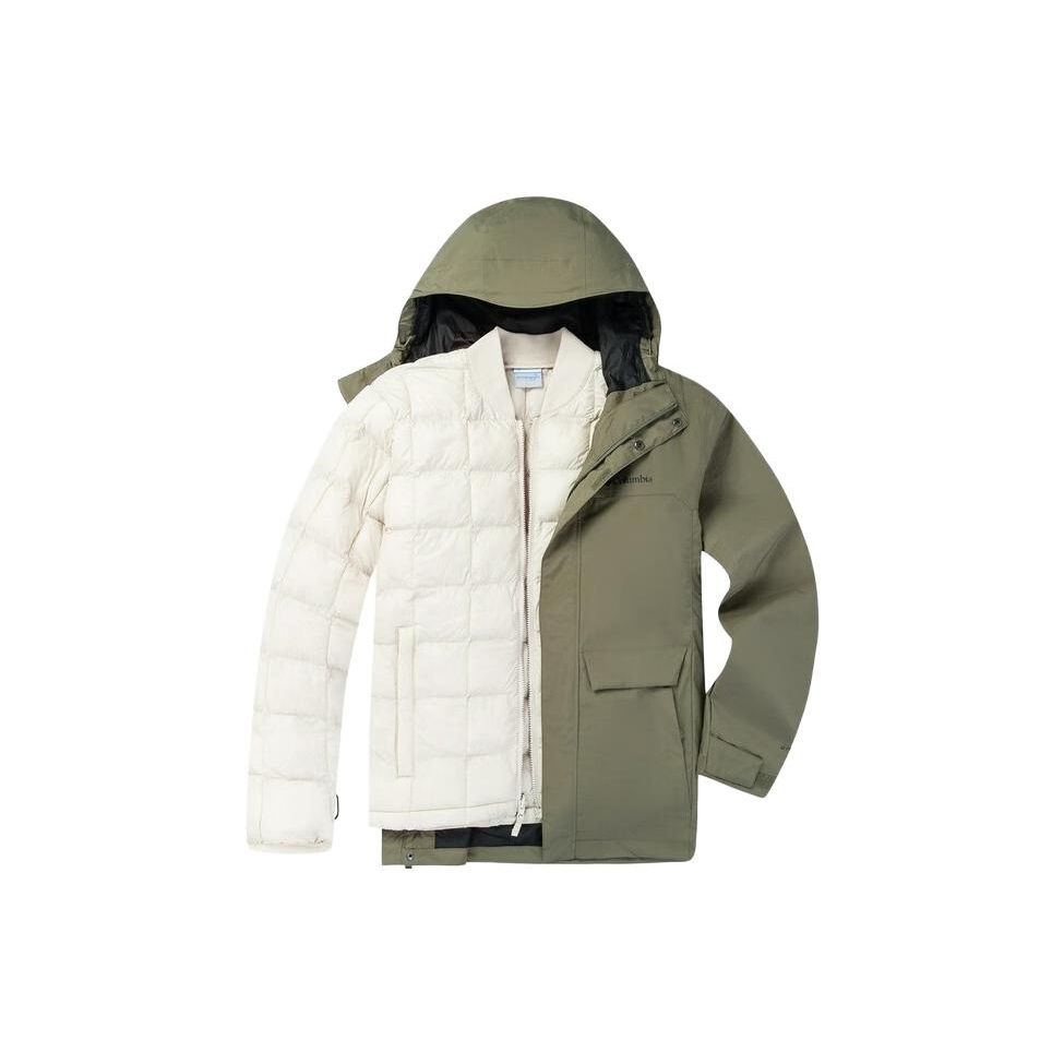 Columbia Solid Color Logo Three-In-One Waterproof Warm Jacket Unisex Jacket Military-Green WE9252-397